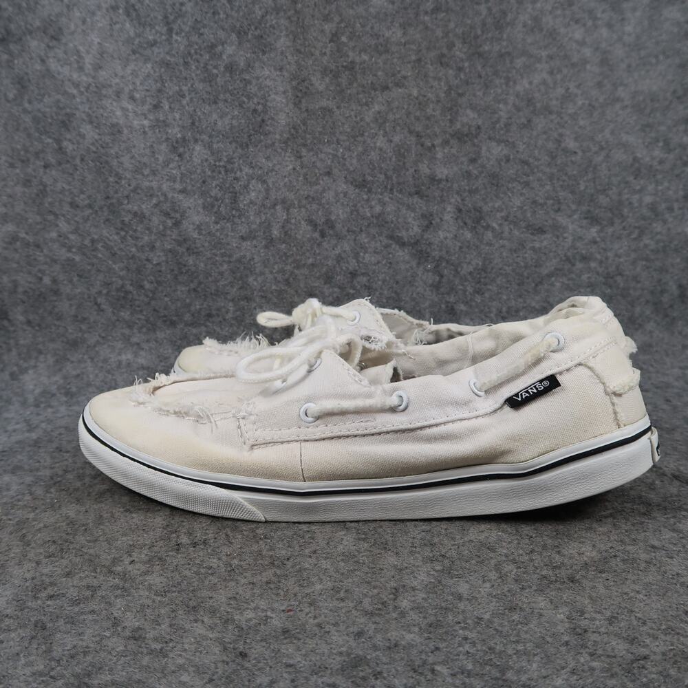 Vans Shoes Womens 7 Boat Shoe Sneakers Canvas White Casual Two Eye Trainer White - Picture 4 of 12